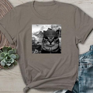War Cat in the Battlefield TShirt Kitten Soldier Army Battle Shirt Weirdcore Funny Weird Feline Gen Z Silly Meme Unhinged Military