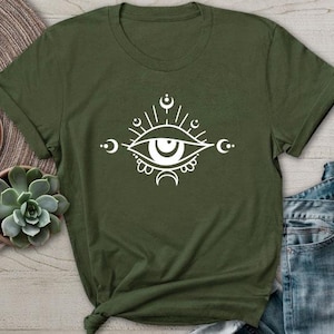 Boho Mystic Evil Eye TShirt Devil Witchy Celestial Moon Shirt Bohemian Magic Esoteric Protection Chakra Spiritual Amulet Fortune Alchemy