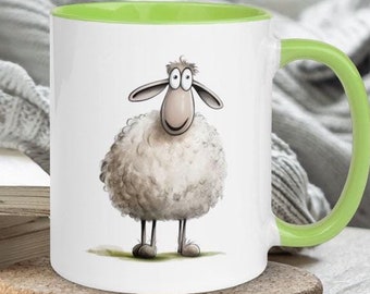 Tazza da caffè con pecora divertente, tazza da tè, animale felice, cartone animato