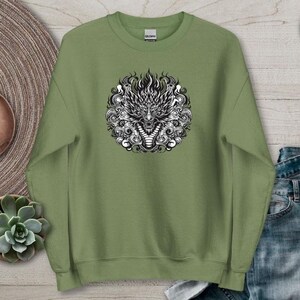 Tribal Fire Oriental Dragon Sweatshirt Mythological Flame Animal Fantasy Creature Japanese Chinese Mystical Beast