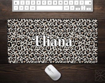 Custom Name Exotic Leopard Fur Desk Mat Personalized Wild Safari Jaguar Africa Cat Cheetah Mousepad Retro Boho Keyboard Office Pad BDL5006