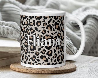Custom Name Exotic Leopard Fur Mug Personalized Wild Safari Jaguar Africa Cat Cheetah Cup Retro Boho BDL5006
