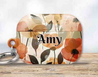 Custom Name Natural Fall Flowers Case for AirPods Personalized Rose Floral Branches Botanical  Plants BDL5001