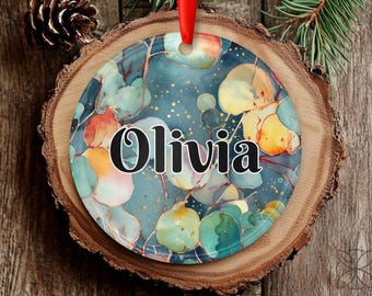 Custom Name Eucalyptus Leaves Acrylic Ornament Personalized Green Botanical Floral Luggage ID Bag Tag Plant Boho Nature BDL5005