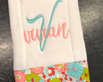 Pastel, monogrammed burp cloth