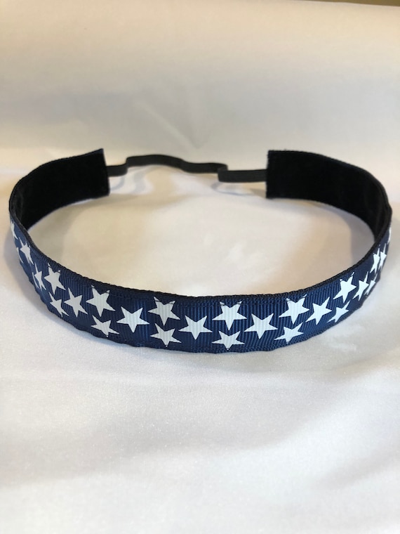 Navy and White Star Headband Patriotic Knotted Headband: Royal Blue White Stars, 4th of  main image 2