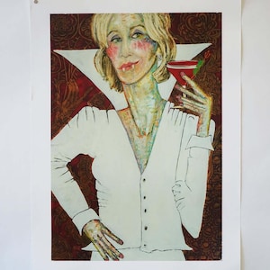 Grace und Frankie Vampir Druck - Jane Fonda Vampir - Nancy Rosen Gemälde, Wandkunst, Moody Wandkunst, Grace und Frankie Kunstdruck