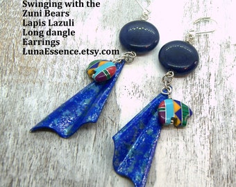 Zuni Bear Earrings Lapis Lazuli