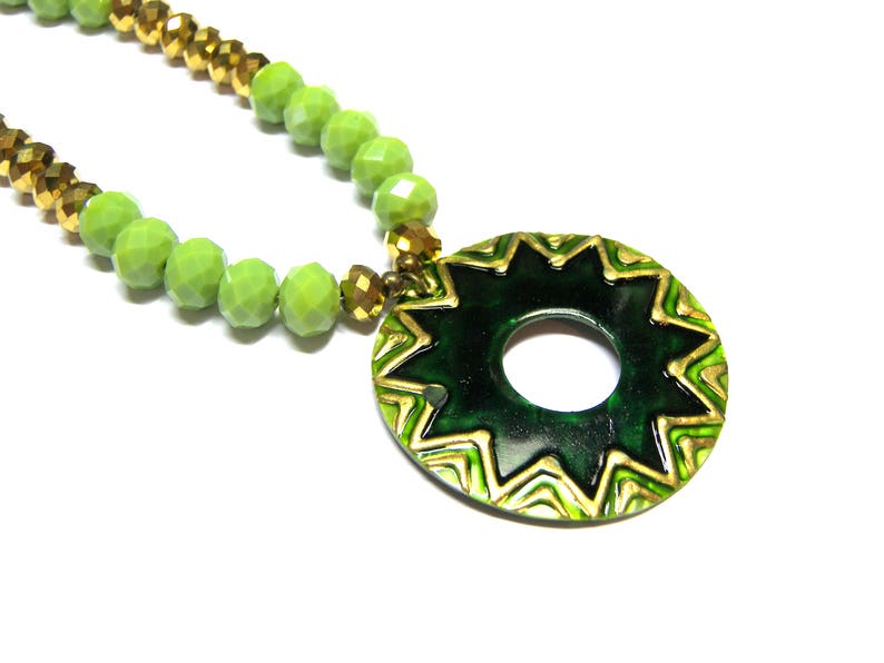 Mother of Pearl Green Medallion Pendant On Sale