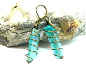 Aqua Aura Raw Crystal Earrings