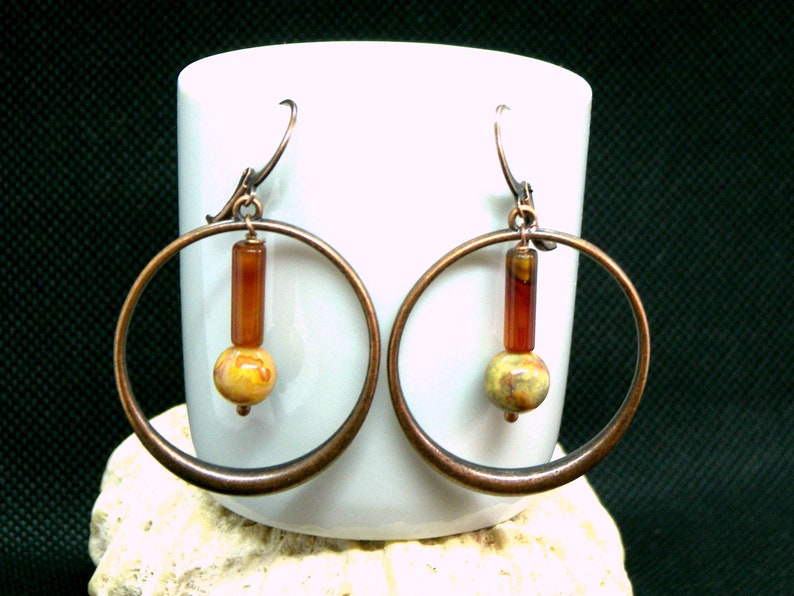 Gemstone Copper Hoop Earrings image 5