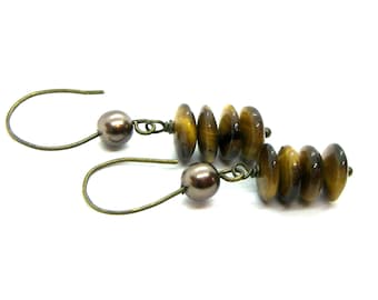 Tiger's Eye Stacked Earrings
