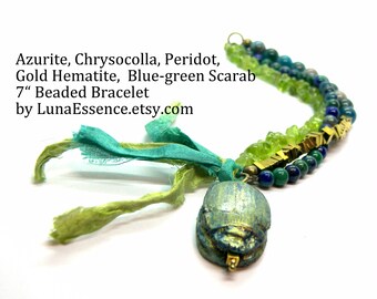 Blue green Scarab Peridot Bracelet