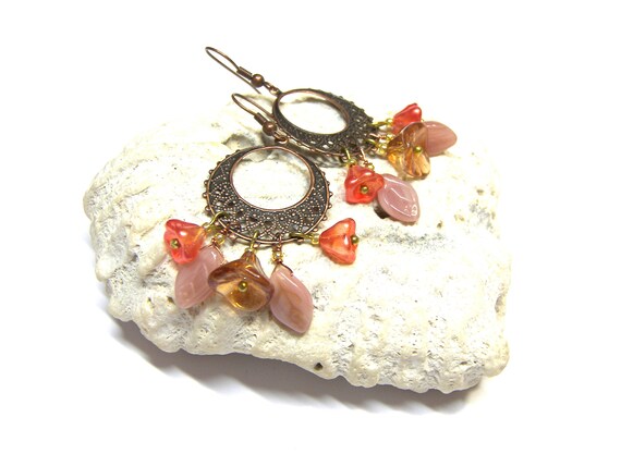 Chandelier Earrings with Flowers Gypsy Boho Tribal Ethic Jewelry Gifts for Women Top Selling Jewelry Copper filigree leaf earrings