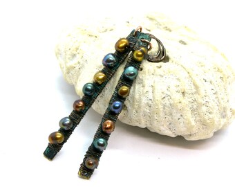 Bohemian Fresh Water Pearls Wrapped Earrings
