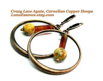 Gemstone Copper Hoop Earrings