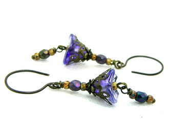 Purple Czech Floral Earrings