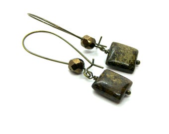 Glorious Bronzite Square Dangle Earrings