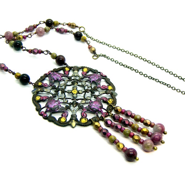 Hand painted bead Pendant Necklace