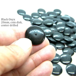 Black Onyx Saucer, center drilled, Disk, Coin, 20mm, jewelry making, supplies, metaphysical beads, energy, onyx, craft supplies,10 pieces