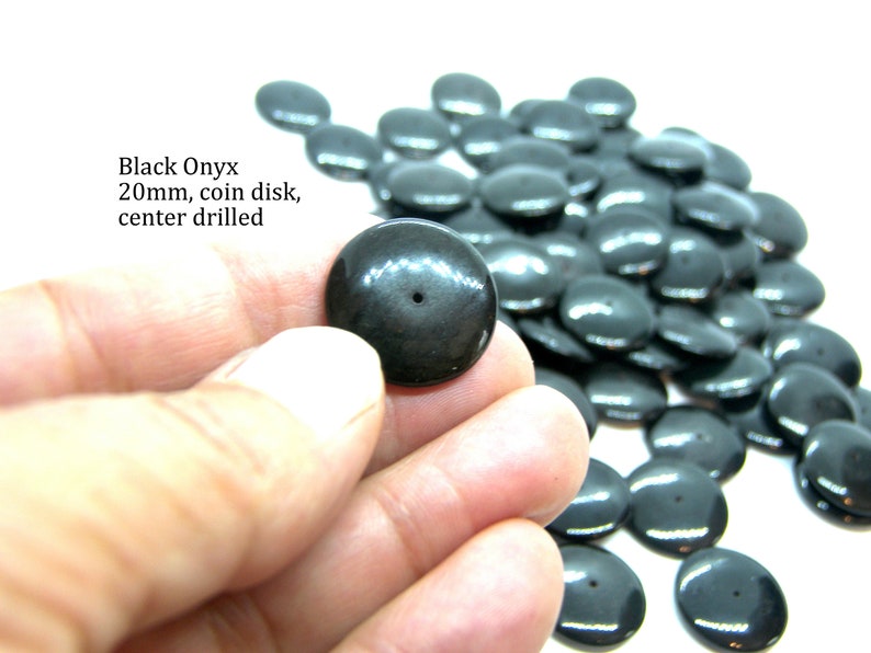 Black Onyx Saucer, center drilled, Disk, Coin, 20mm, jewelry making, supplies, metaphysical beads, energy, onyx, craft supplies,10 pieces