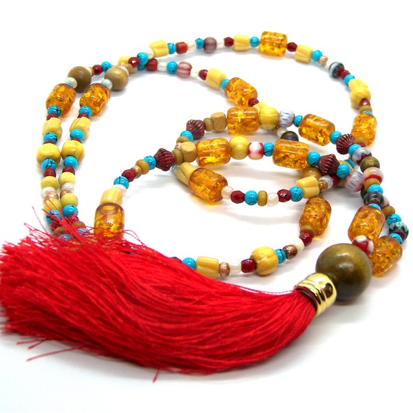 Red Tassel Lariat Necklace