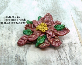 Poinsettia Brooch Polymer Clay