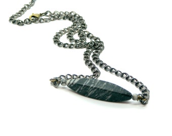 Black Bar Necklace Zebra Jasper