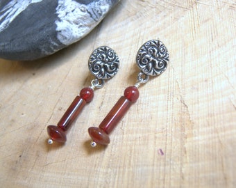 Carnelian Pewter Bali Post Earrings