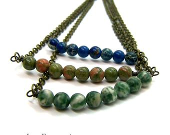 Adjustable Choker Necklaces Green Spot, Sea Sediment, Unakite Jaspers Brass chain