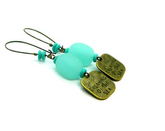 Aqua Sea glass long Earrings - Dreaming of the Sea
