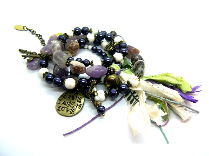 Multilayered Gemstone Wrap Bracelet Beaded Bracelet Etsy