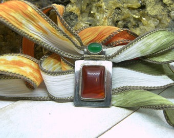 Carnelian SS Pendant on Sari Silk