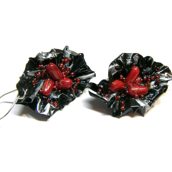 Red Coral folded Earrings