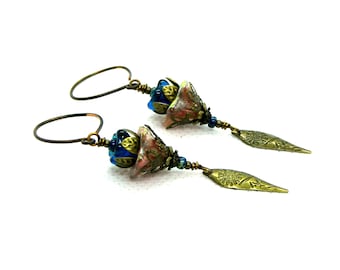 Inverted Royal blue flower Earrings