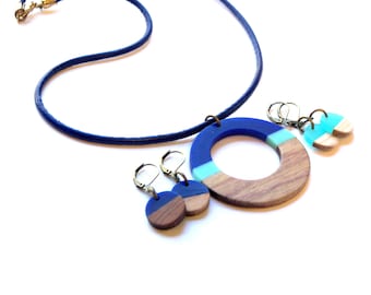 Walnut Wood Necklace Earrings Sets