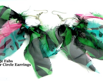 Fiber Textures Reclaimed Silver Circle Earrings with Fabric Fringe and Pearls