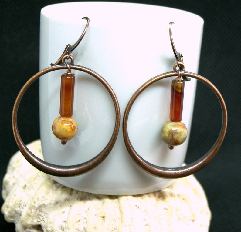 Gemstone Copper Hoop Earrings image 2