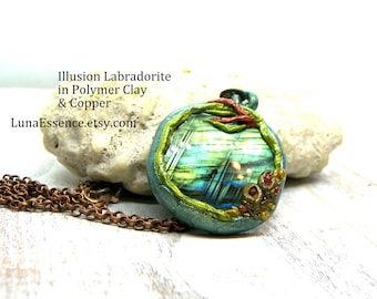 Labradorite Pendant Polymer clay Illusion