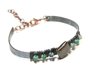 Turquoise Gemstone wire wrap cuff bracelet