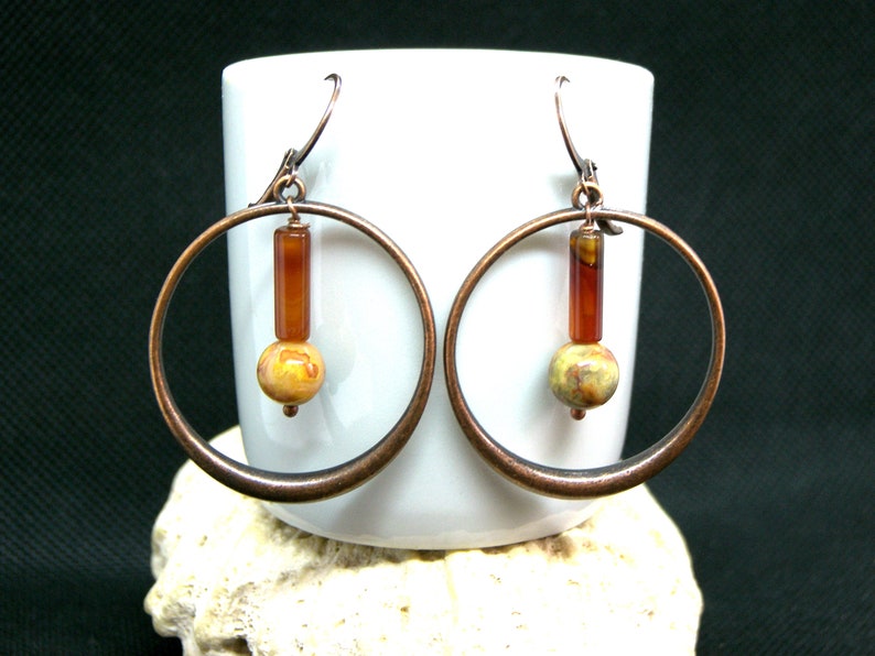 Gemstone Copper Hoop Earrings image 4