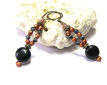 Black Howlite Earrings Bead Copper