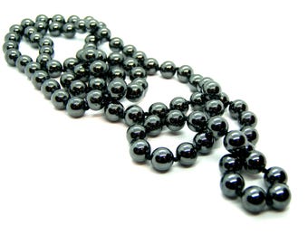 Glamorous 8MM Hematite Hand tied Vintage Necklace
