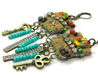 Bohemian Key chime Textile Art Earrings