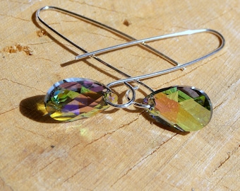 Rainbow Glass Crystal 925 Sterling Silver Earrings