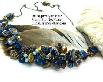 Blue Floral Bar Necklace