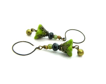 Lime Green Brass bell Earrings