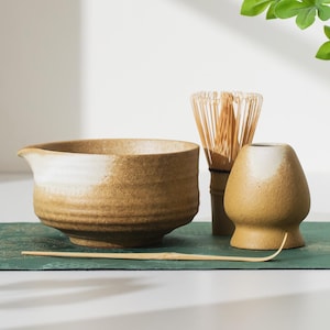 Handcrafted Moon Over Dunes Matcha Bowl Set: Tea Ceremony Gift