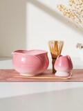 Handmade Pink Flower Matcha Tea Ceremony Set: Bowl, Whisk, Stand product logo