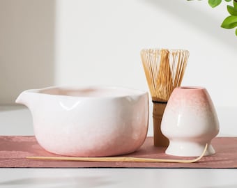 Handmade Melting Blossom Matcha Bowl Set: Tea Ceremony Gift